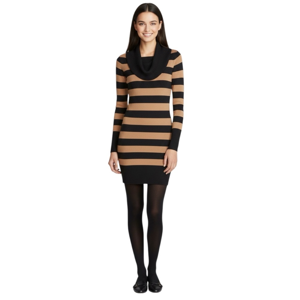 French Connection Vintage Striped Bambi Cowl Neck Tunic Sweater Dress Knit Top L